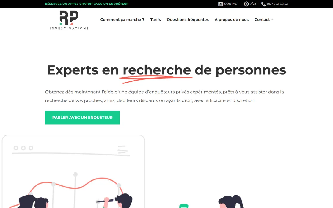 Page d'accueil du site rp-investigations.fr, sur ordinateur et sur mobile